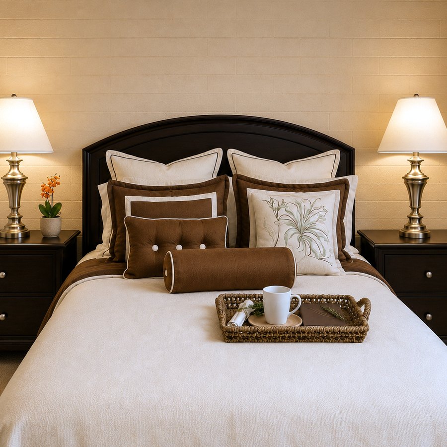 Guest bedroom in browns and creams