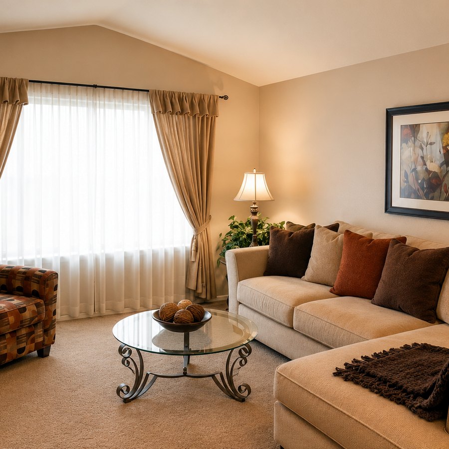 Living room with tan sectional